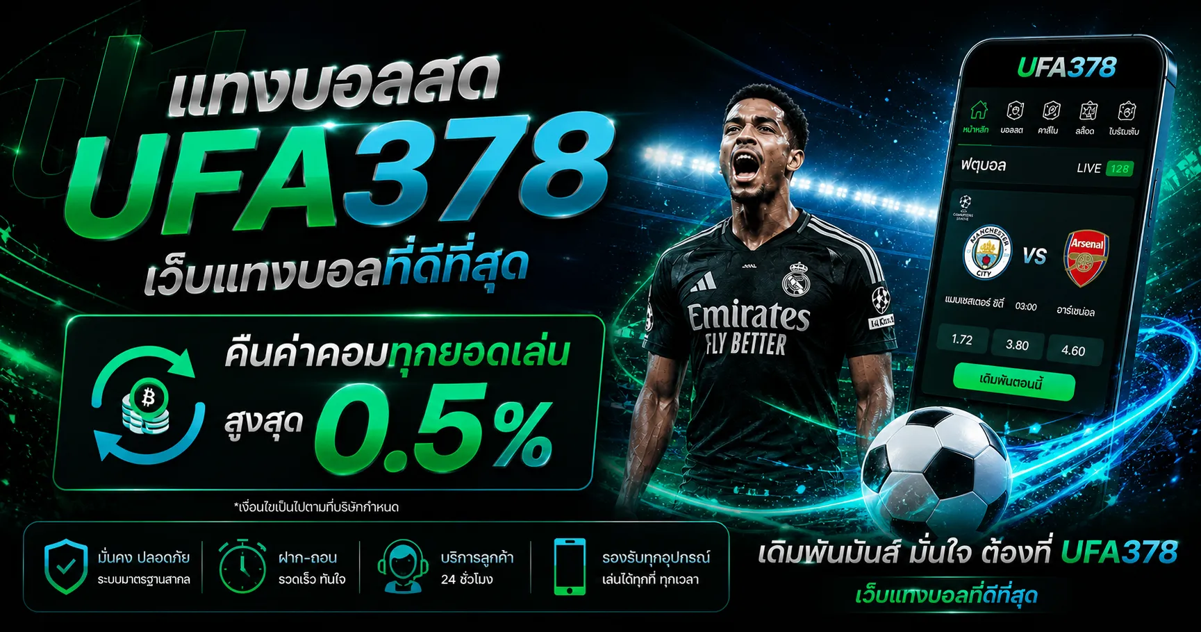 แทงบอลสด UFA378 เว็บแทงบอลที่ดีที่สุด คืนค่าคอมทุกยอดเล่น สูงสุด 0.5%